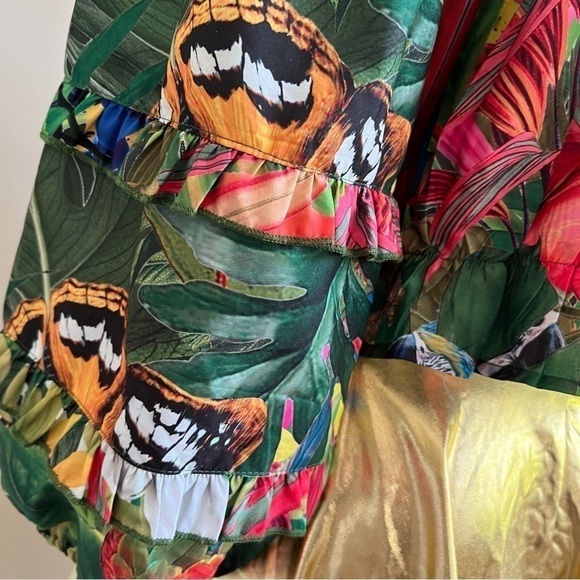 Nwt Rachel Zoe Women’s Tropical Butterfly 1/4 Sleeve Off shoulder Cropped Top L - Picture 12 of 16